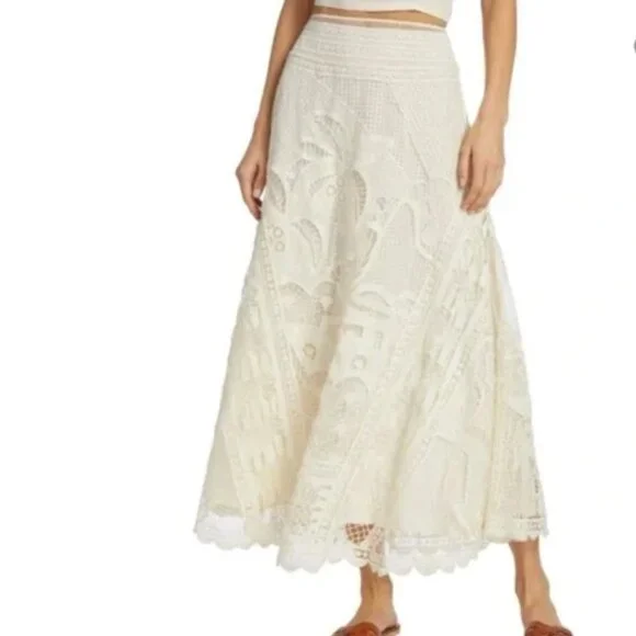 FARM Rio White Lace Guipure Midi Skirt - Picture 5 of 16